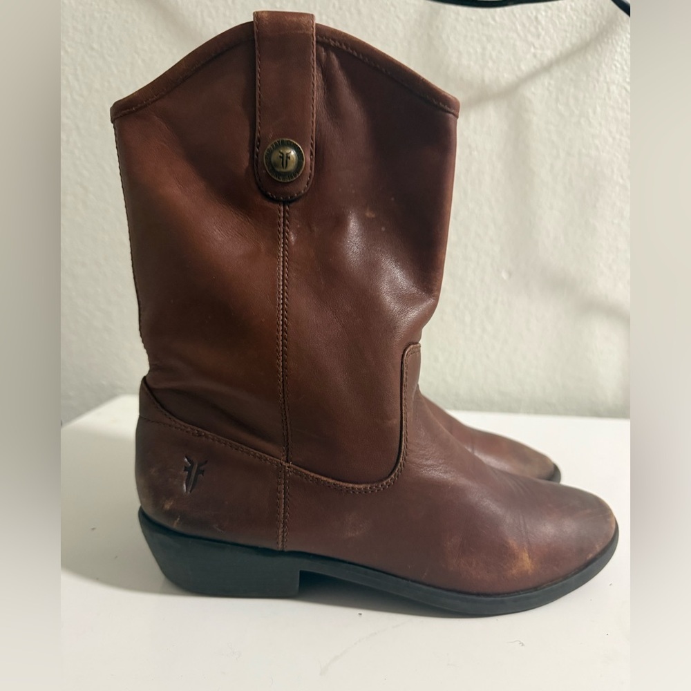 Frye Melissa button 2 Women's Brown Leather Heeled Boots - Picture 2 of 10